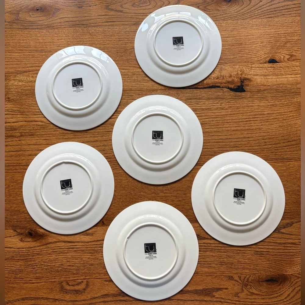 Studio Tu white beaded Fine Bone China Otella set of 6 salad plates ~8.5 inches